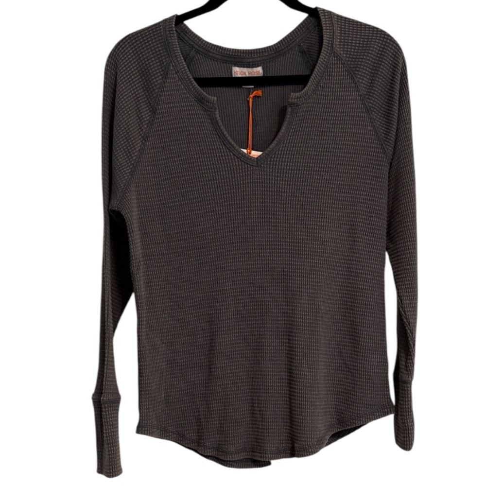 🖤 Knox Rose Waffle Knit Intentionally Faded Long Sleeve Top NEW WITH TAGS